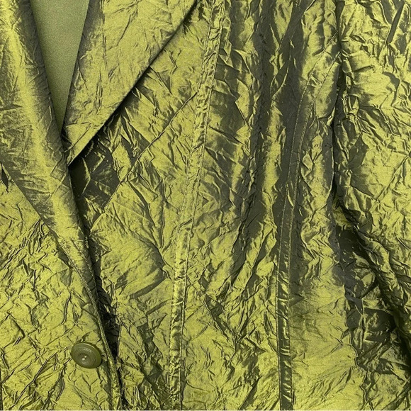 Chico's Green Crinkle Jacket Blazer 2 / M Cuff Sleeve - Picture 4 of 6